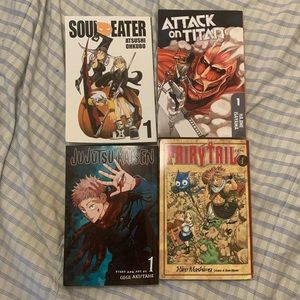 4 Mangas (Fairytail, JJK, AOT, Soul eater)
